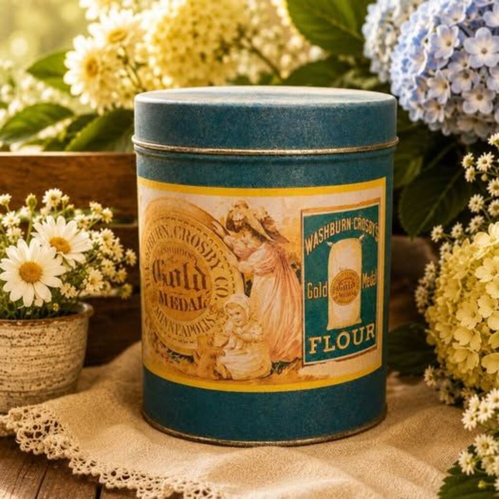 Vintage Tin Washburn’s Gold Medal Flour Crosby Co. Minneapolis 1990 Tin Box Co.